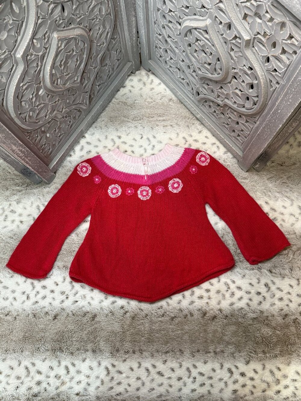 Liz Claiborne red pink floral sweater girls 4T Valentine's Day lovecore winter